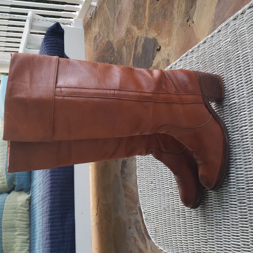 FRYE Tall Brown Leather Boots Size 7.5 Med